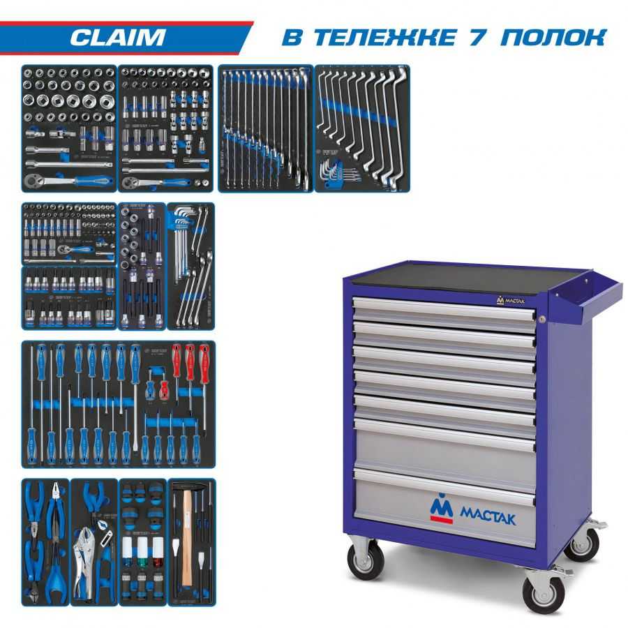 Набор инструментов "CLAIM" в синей тележке, 286 предметов KING TONY 934-286AMB Готовые решения в тележках МАСТАК фото, изображение